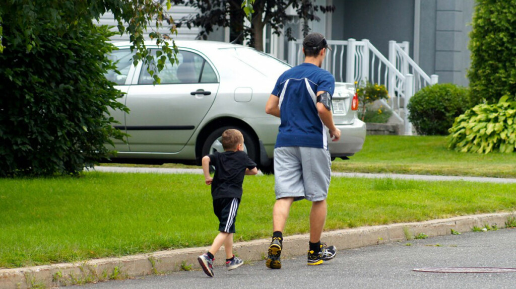 father and son running together